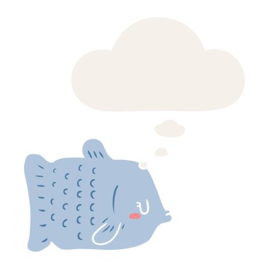 retro tarzında karikatür balık ve düşünce balonu