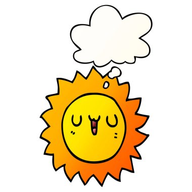 çizgi film güneşi ve pürüzsüz degrade tarzında düşünce balonu