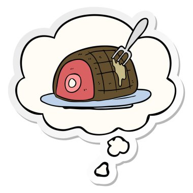 karikatür pişmiş sığır eti ve baskılı bir etiket olarak kabarcık düşünce