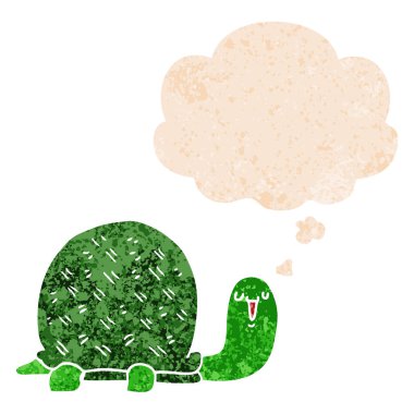 sevimli karikatür kaplumbağa ve retro dokulu tarzında düşünce balonu