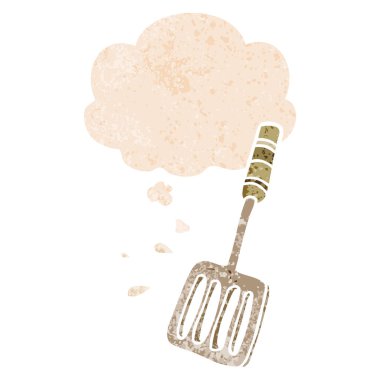 karikatür mutfak spatula ve retro dokulu sty düşünce balonu