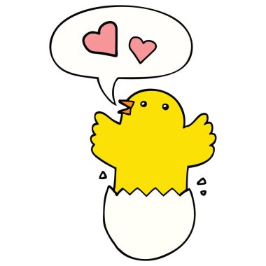 sevimli kuluçka civciv karikatür ve konuşma balonu