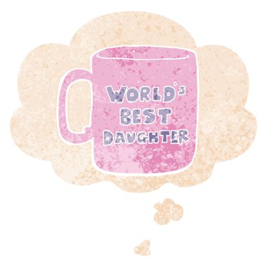 dünyalar en iyi kızı kupa ve retro dokulu st düşünce balonu