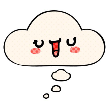 çizgi roman tarzında mutlu karikatür yüz ve düşünce balonu