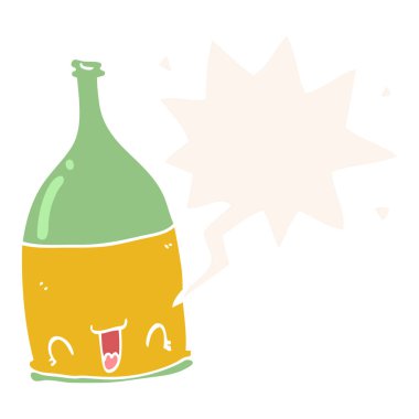 retro tarzıkarikatür şarap şişesi ve konuşma balonu