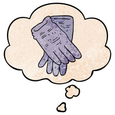 karikatür bahçe iş eldiven ve grunge doku düşünce balonu 