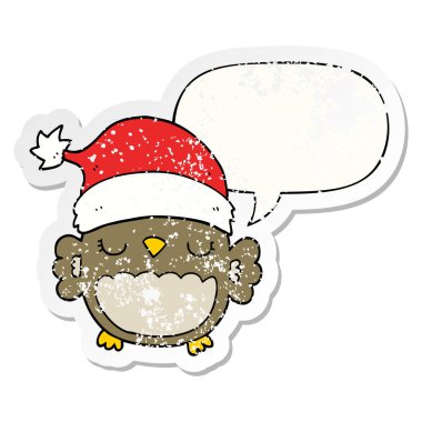 sevimli noel baykuş ve konuşma balonu sıkıntılı etiket