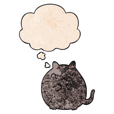 mutlu karikatür kedi ve grunge doku desen s düşünce balonu