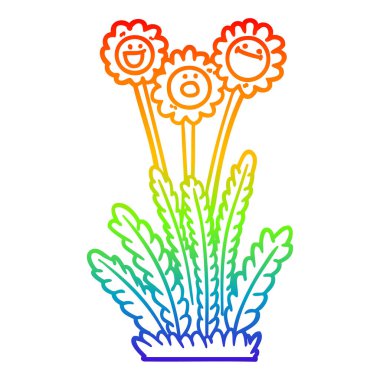 gökkuşağı degrade çizgi çizim karikatür mutlu çiçekler