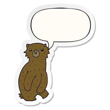 karikatür ayı ve konuşma kabarcık etiket