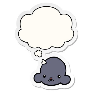 karikatür bulut ve basılı bir etiket olarak düşünce balonu