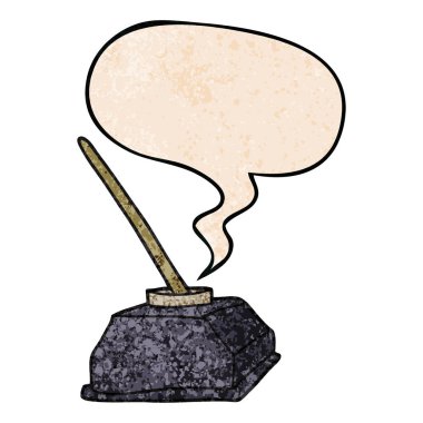 retro doku s karikatür eski mürekkep pot ve kalem ve konuşma balonu