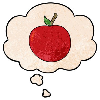 karikatür elma ve grunge doku desen tarzında düşünce balonu