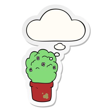 karikatür çalı ve baskılı bir etiket olarak düşünce balonu