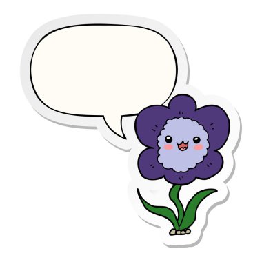 karikatür çiçek ve konuşma kabarcık etiket