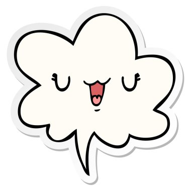 sevimli mutlu karikatür yüz ve konuşma kabarcık etiket