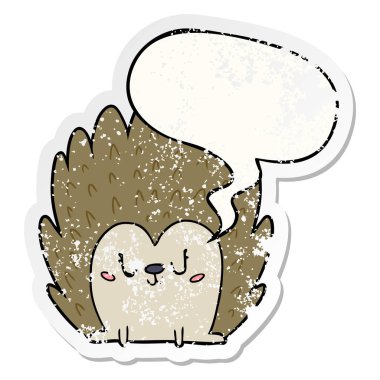 sevimli karikatür kirpi ve konuşma balonu sıkıntılı etiket