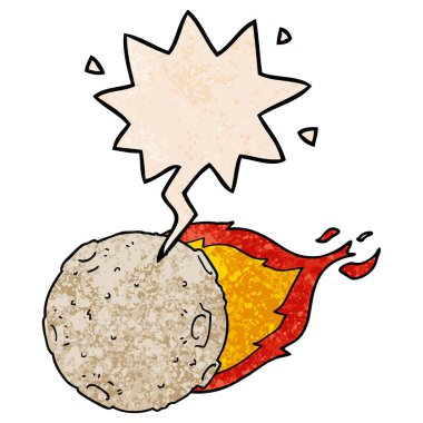 retro doku tarzında karikatür göktaşı ve konuşma balonu