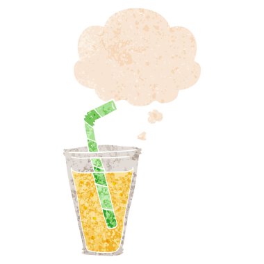 retro dokulu tarzı karikatür gazlı içecek ve düşünce balonu