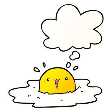 sevimli karikatür kızarmış yumurta ve pürüzsüz degrade sty kabarcık düşündüm