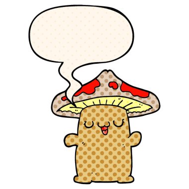 çizgi roman tarzında karikatür mantar yaratık ve konuşma balonu