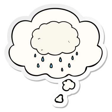 karikatür yağmur bulutu ve basılı bir etiket olarak kabarcık düşünce