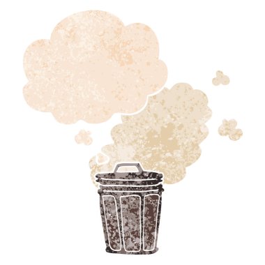 karikatür kokuşmuş çöp tenekesi ve retro dokulu düşünce balonu 