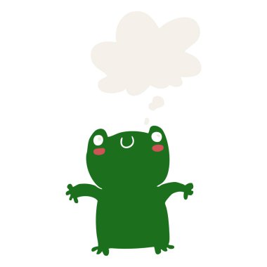 karikatür kurbağa ve retro tarzında düşünce balonu