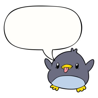 sevimli karikatür penguen ve konuşma balonu