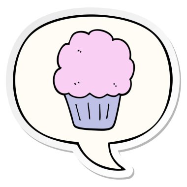 karikatür cupcake ve konuşma kabarcık etiket