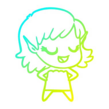 soğuk degrade çizgi çizim mutlu karikatür elf kız