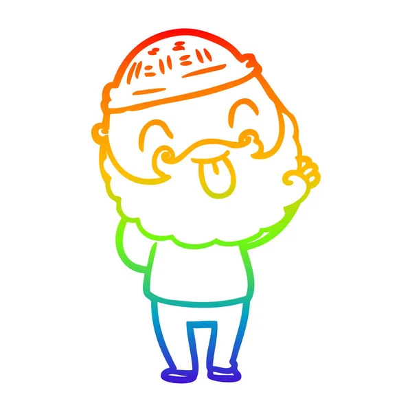 Rainbow gradient ligne dessin homme avec barbe collant la langue — Image vectorielle