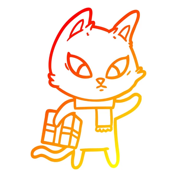 Warme kleurovergang lijntekening verward cartoon kat — Stockvector