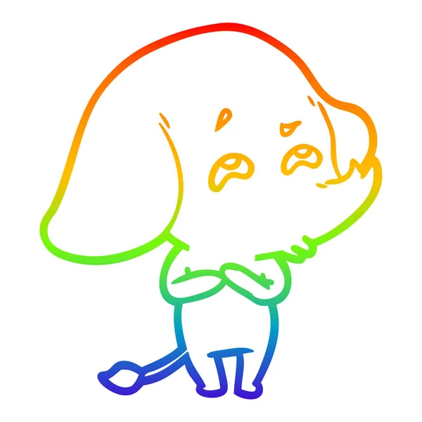 Rainbow gradient linje ritning tecknad elefant minnas — Stock vektor