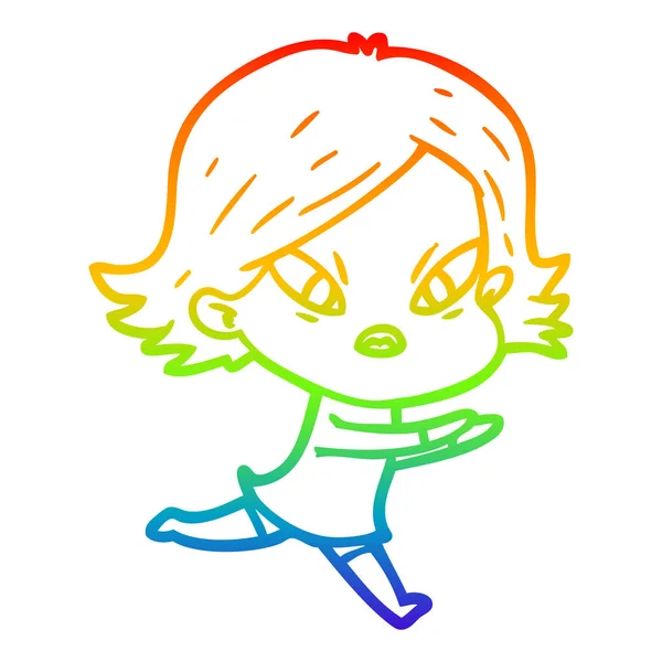 Rainbow gradient ligne dessin dessin animé femme stressée — Image vectorielle