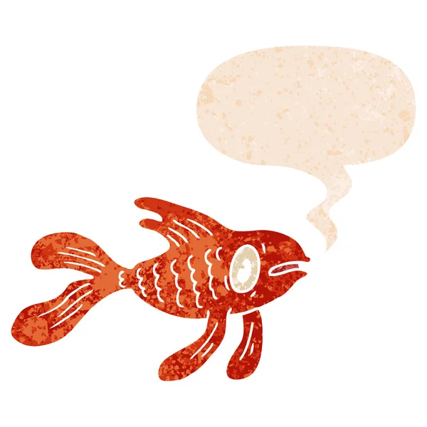 Cartoon Fish i bańka mowy w stylu retro teksturowane — Wektor stockowy