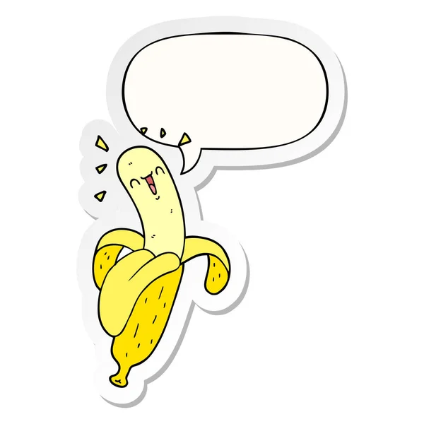 Autocollant banane dessin animé et bulle de discours — Image vectorielle
