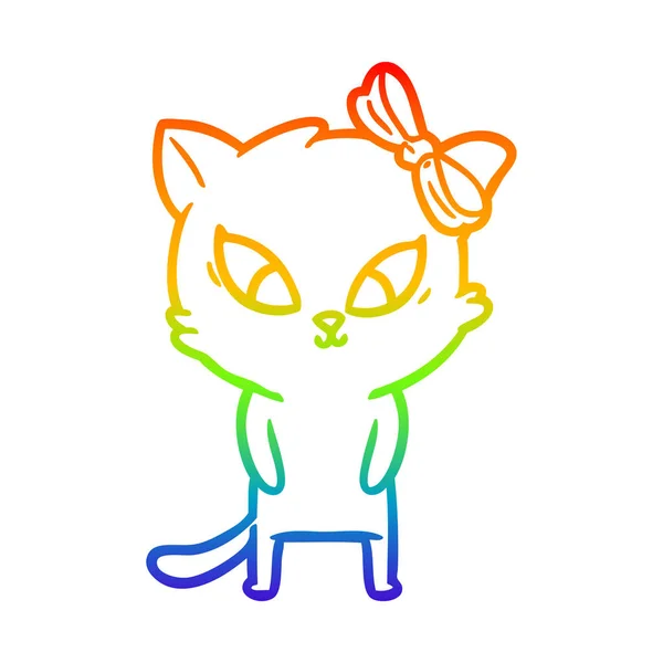 虹のグラデーションライン描画漫画猫 — ストックベクタ