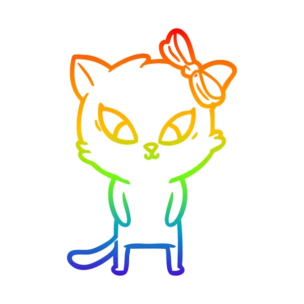 Rainbow gradient line drawing cartoon cat — Stock Vector