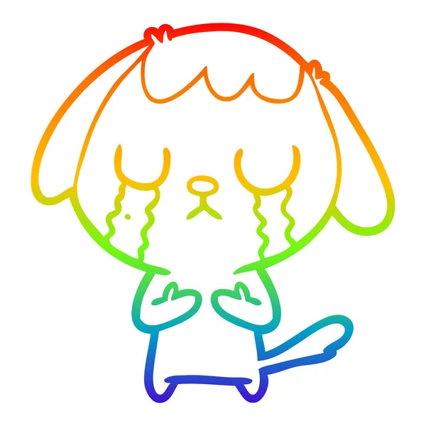 Arco-íris linha gradiente desenho bonito desenho animado cão chorando — Vetor de Stock