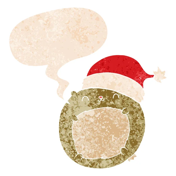 retro dokulu sevimli karikatür noel ayı sıcacık ve konuşma balonu 