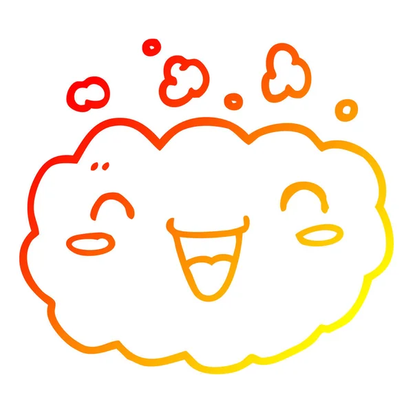 Línea de gradiente caliente dibujo feliz nube de dibujos animados — Vector de stock