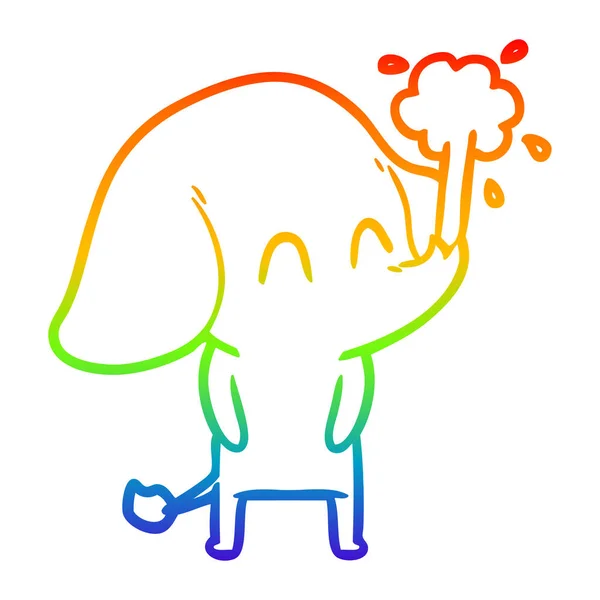 Arco iris gradiente línea dibujo lindo dibujos animados elefante chorro wat — Archivo Imágenes Vectoriales