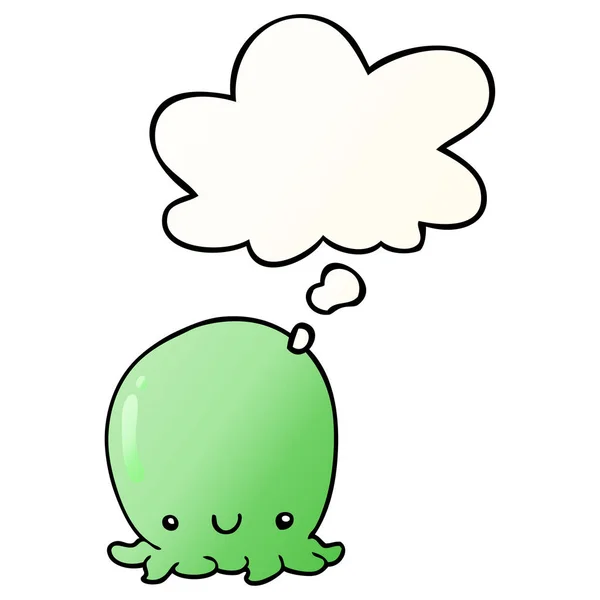 Leuke cartoon octopus en gedachte bubble in gladde gradiënt stijl — Stockvector