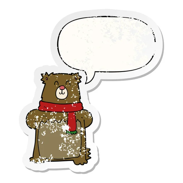 Autocollant ours dessin animé et bulle de parole en détresse — Image vectorielle