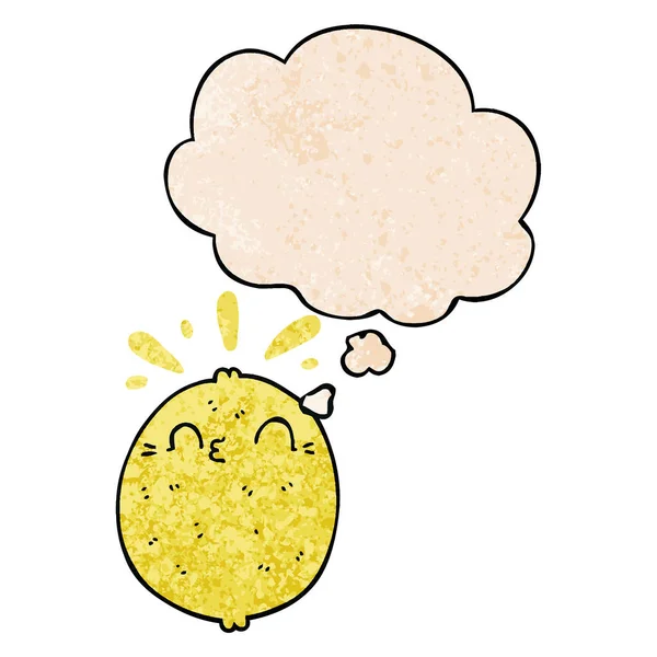 Niedliche Cartoon-Zitrone und Gedankenblase im Grunge-Muster — Stockvektor