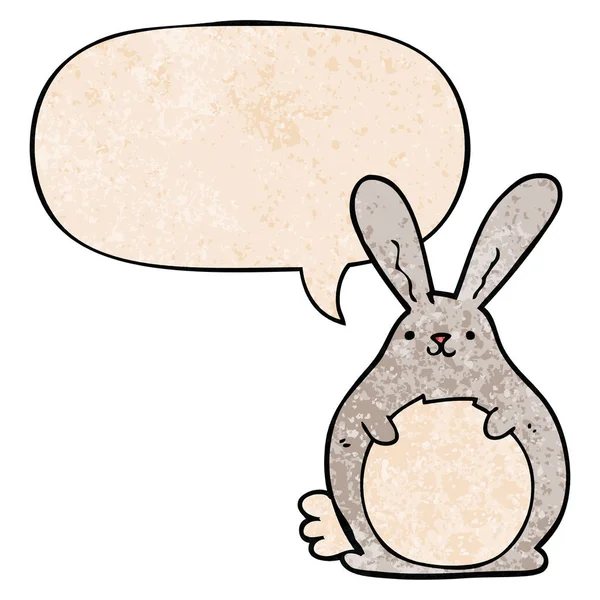 Conejo de dibujos animados y burbuja del habla en estilo de textura retro — Archivo Imágenes Vectoriales