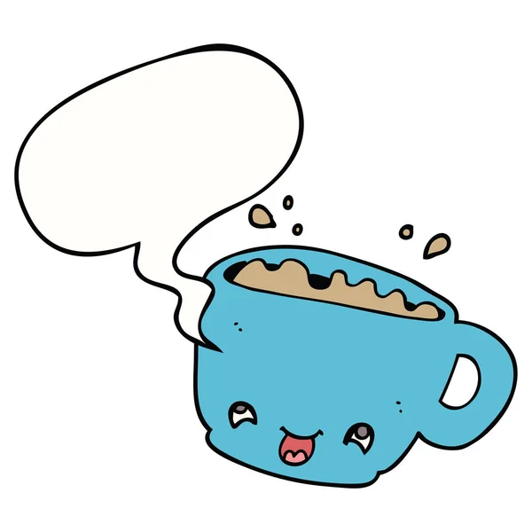 Desenho animado xícara de café e bolha de fala — Vetor de Stock