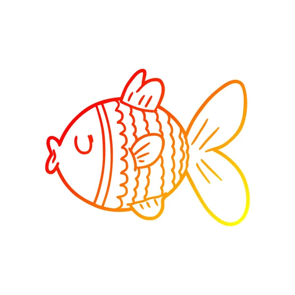 Ciepły gradient linia kreskówka ryba rysunek — Wektor stockowy