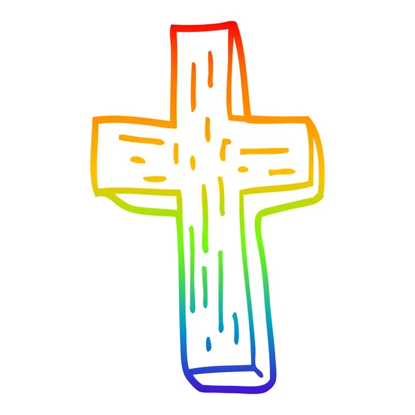 Regenboog gradiënt lijntekening cartoon anti Vampire cross — Stockvector